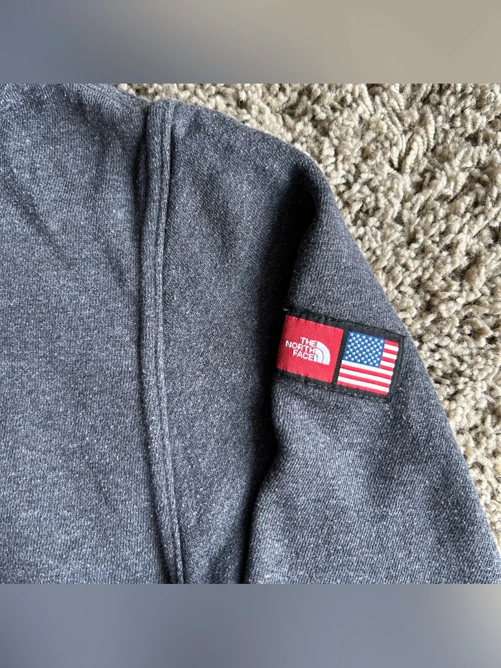 The North Face Hoodie Men Large Charcoal US Flag Freedom Patriotic Fleece Jacket